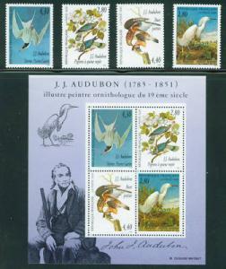 FRANCE Scott 2462-5a, Audubon Bird set MNH** 1995 CV 13