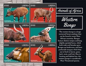 Liberia - 2015 - ANIMALS OF AFRICA: WESTERN BONGO - Sheet of 6 Stamps - MNH