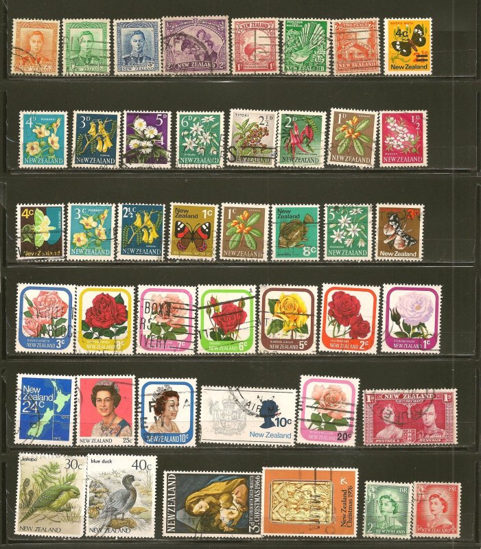 New Zealand Collection of 43 Different Old Used Off Paper Stamps