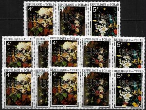 Chad #278A MNH Strip - Flowers Overprinted Noel - Wholesale X 5