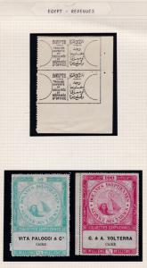 Egypt c1920 lot of 3 Revenue Items Official Seal & 2 1/4m Tobaco Tax Seals FINE