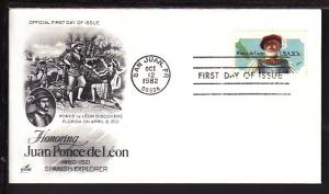 US Ponce DeLeon 1982 Artcraft U/A FDC BIN