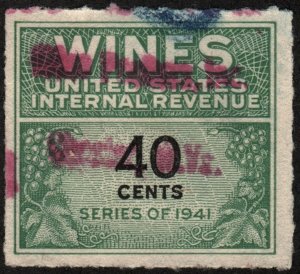 RE136 40¢ Wine Revenue Stamp (1942) Used