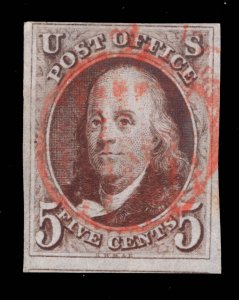 US STAMPS # 1 IMPERF USED *** PF CERT *** CV. $450 LOT #7998