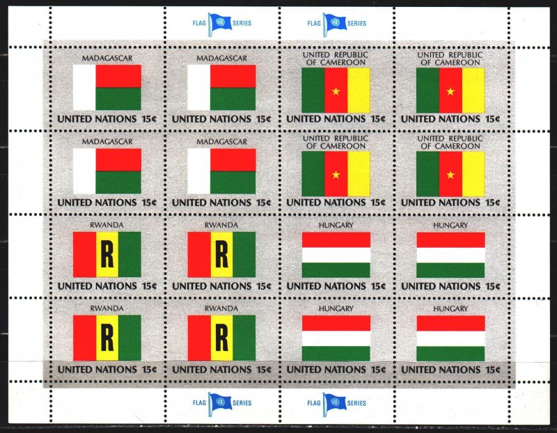 UN New York. 1980. Sheet 360-63. Flags Madagascar, Cameroon, Rwanda, Hungary....