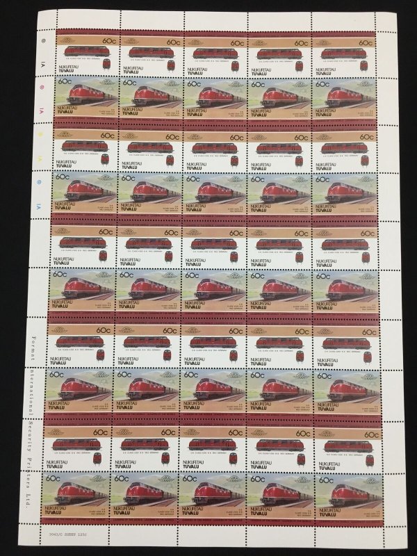 TUVALU Trains Locomotives Sheets x 8 MNH(400 Stamps) (BLK40)