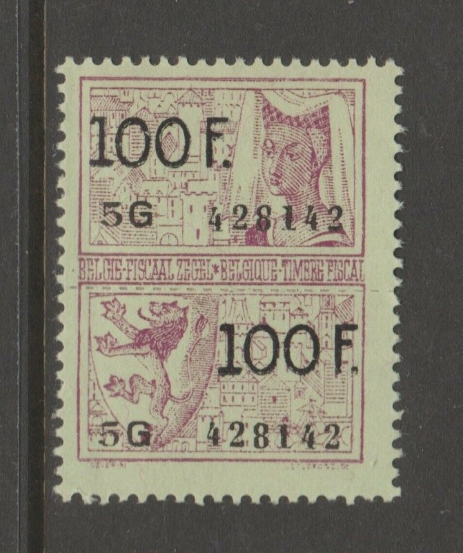 Belgium MNH Gum Mint revenue fiscal stamp 4-3- very scarce as mint (1955)