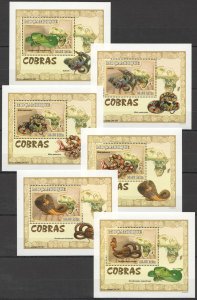 B1387 2007 Mozambique Fauna Reptiles Snakes Cobras 6 Lux Bl Mnh