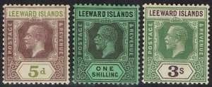 LEEWARD ISLANDS 1921 KGV 5D 1/- AND 3/- WMK MULTI SCRIPT CA 