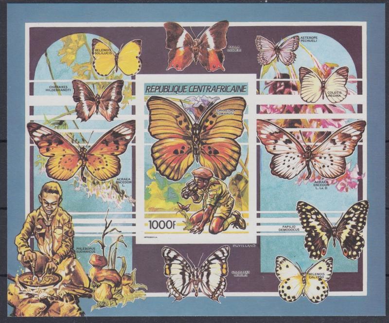 XG-AN758 CENTRAL AFRICAN - Butterflies, 1990 Nature Boy Scouts Imperf. MNH Sheet