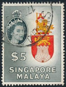 Singapore 1955 $5.00 Arms of Singapore SG52 Used