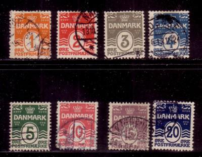 Denmark Sc 57-64 1905 Numeral & wavy line stamps used