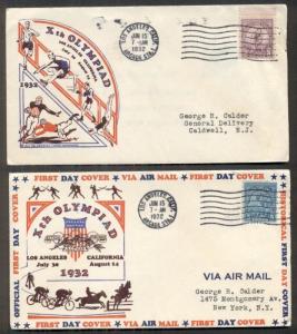 US #718-19 3¢ & 5¢ Olympic set FDC’s, Ioor cachets, Mellone $45.00