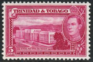 Trinidad & Tobago KGVI 1938 5c Magenta SG249b Mint Lightly Hinged