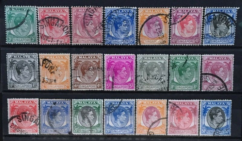 Malaya 1948 Straits Settlements Singapore KGVI 21V Used part set M2423