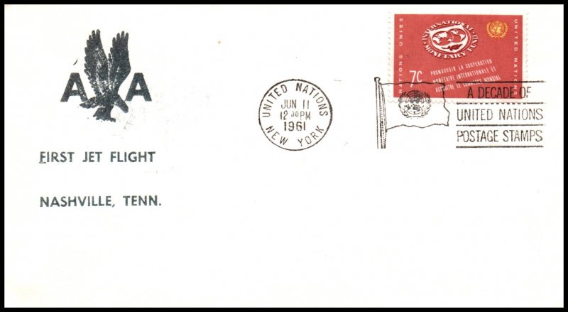 UN New York to Memphis,TN American Airlines 1961 First Jet Flight Cover