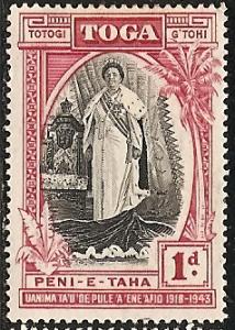Tonga  82 Mint OG 1944 1p Queen Salote Accession 25th Anniv.