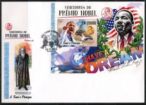 SAO TOME 2017  NOBEL PRIZE WINNERS FOR PEACE MARTIN LUTHER KING, Jr S/S  FDC