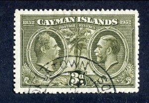 Cayman Islands 1932 KGV. 3d olive green. Used. SG90.