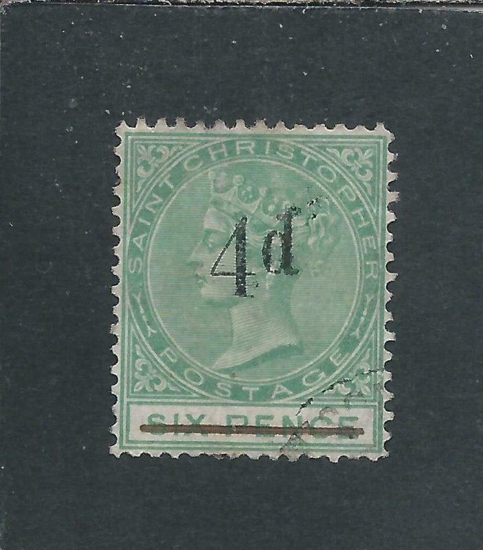 ST CHRISTOPHER 1886 4d on 6d GREEN NO STOP AFTER 'd' FU SG 25a CAT £325