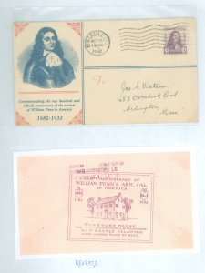 US 724 1932 3c william penn commemorative on an addressed fdc with two cachets including linprint