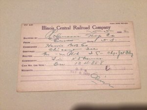 United States Illinois Central Railroad Company  1922 postal card 66998.