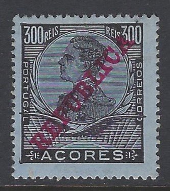 Azores, Scott #137; Overprinted 300r King Manuel II, MH