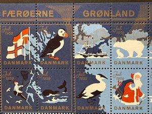 1959 Denmark “Glaedelig Jul” Christmas Seals, Intact Mint Sheet/50, MNH