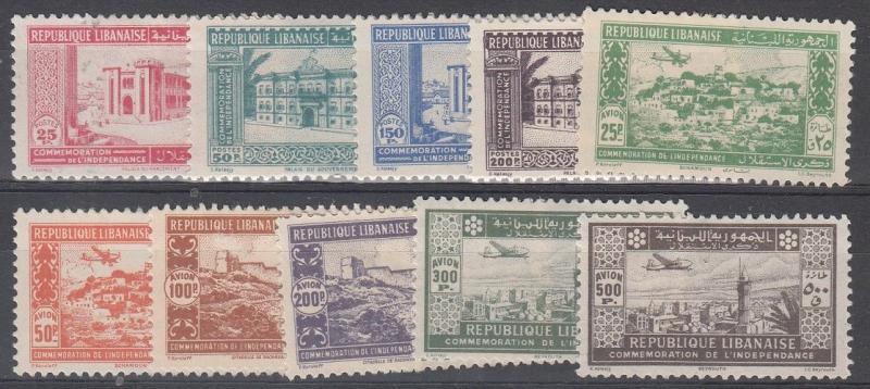 Lebanon Scott 163-6,C82-7 Mint hinged (#163,C85 thinned) - Catalog Value $149.25