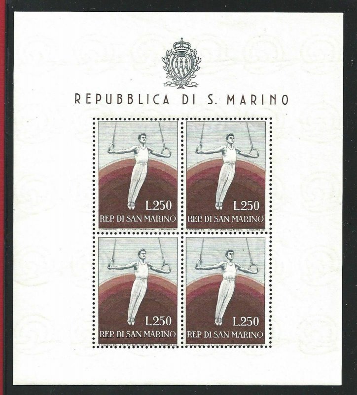1955 San Marino, Bf N° 17 Sheet of Stamps Gymnast, MNH, Certificate Philately