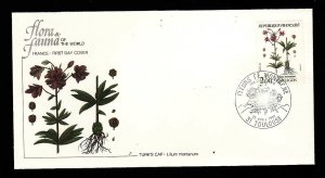 Flora & Fauna of the World #106b-Flower FDC-Turk's Cap-France-single stamp and c