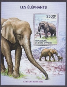 2014 Ivory Coast Cote d'Ivoire 1613/B209 Fauna - Elephants 11,00 €