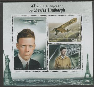 CHARLES LINDBERGH  perf sheet containing 3 values mnh