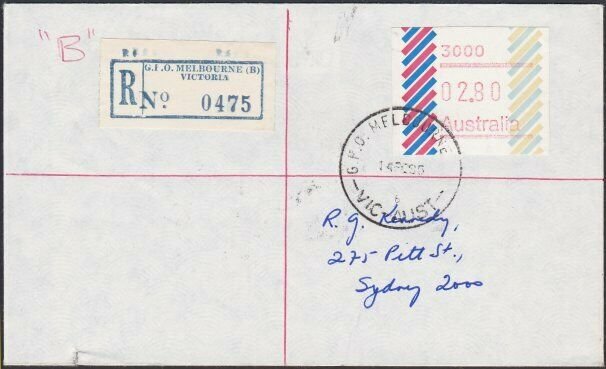 AUSTRALIA 1985 (14 Feb)  $2.80 Frama on Registered cover ex Melbourne.......E186