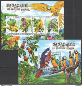 2015 S. Tome & Principe Fauna Birds Parrots 1+1 ** St1491