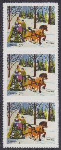 Canada 3257 Christmas Maud Lewis Family and Sled $2.71 vert strip 3 MNH 2020