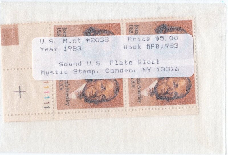 Scott #2038 Joseph Priestly (Chemistry) Plate Block of 4 Stamps - Mystic