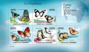 Comoro Islands 2011 BUTTERFLIES Sheet Perforated Mint (NH)