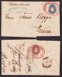 Austria - 1860 - Scott #16,15 - used on registered cover - red oval WIEN pmk