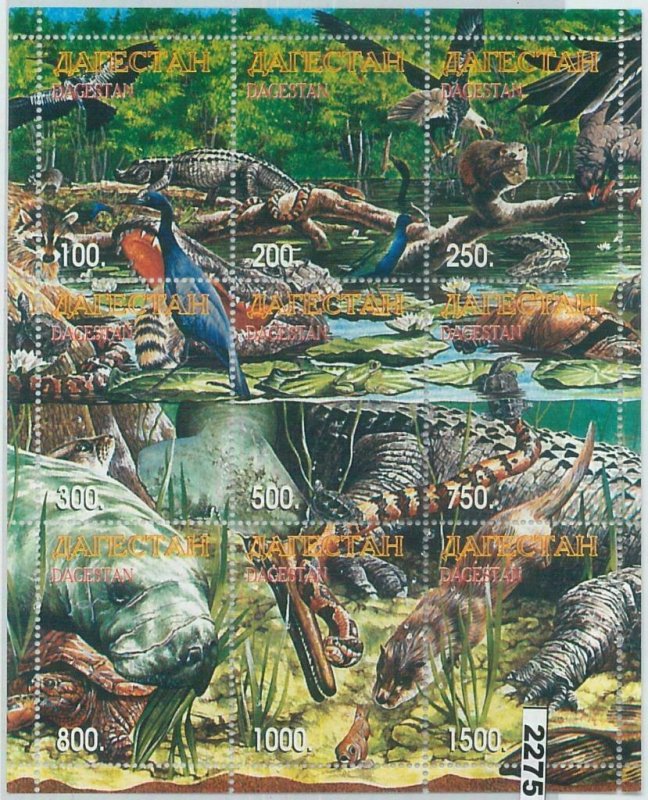 M2275- RUSSIAN STATE, MINIATURE SHEET: Snakes, Alligators, Hippos, Marine life