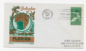 US 952 (Me-4) 3c Everglades National Park FDC Cachet Craft Boll Cachet ECV$15.00