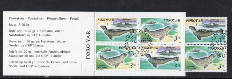 Faroe Islands Sc 240a 1992 Seals  stamp booklet pane used in booklet