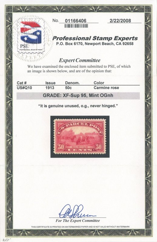 US Scott #Q10 Mint, XF/S, NH, PSE (Graded 95)