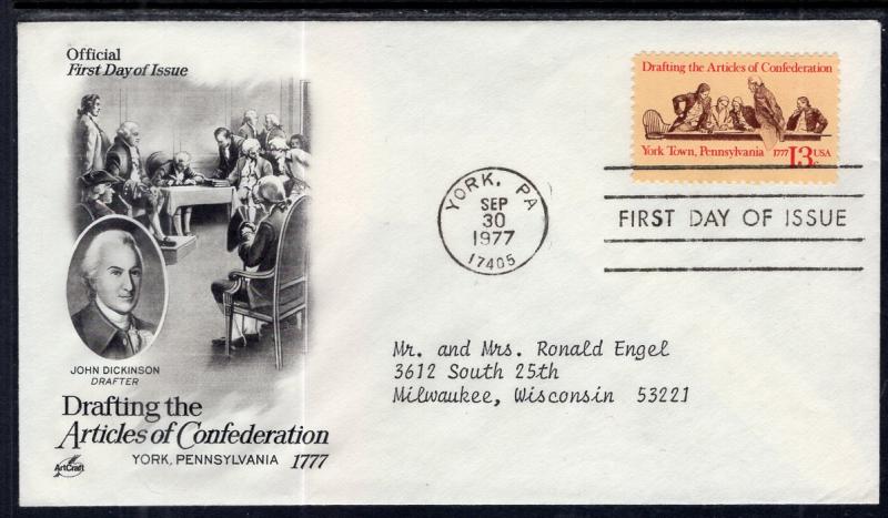 US 1726 Articles of Confederation Artcraft Typed FDC