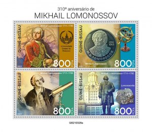 GUINEA BISSAU - 2021 - Mikhail Lomonosov - Perf 4v Sheet - Mint Never Hinged