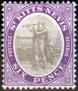 St Kitts & Nevis 1905 6d Grey-Black & Dp Violet SG19 Ordin Paper Fine Lightly...