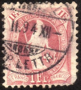 1882, Switzerland 1Fr, Used, Sc 87