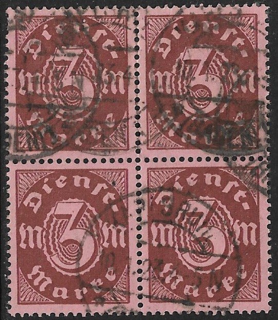 GERMANY 1922-23 3m Brown on Rose OFFICIAL BLOCK OF 4 Sc O16 VFU