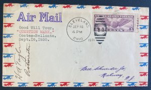 1930 Cleveland OH USA Early Airmail cover  Costes Bellonte Good Will Tour