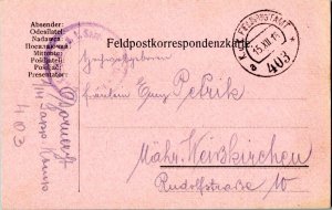 Austria Soldier's Free Mail 1916 K.u.K. Feldpostamt 403 1/14 Sapp. Komp. to M...